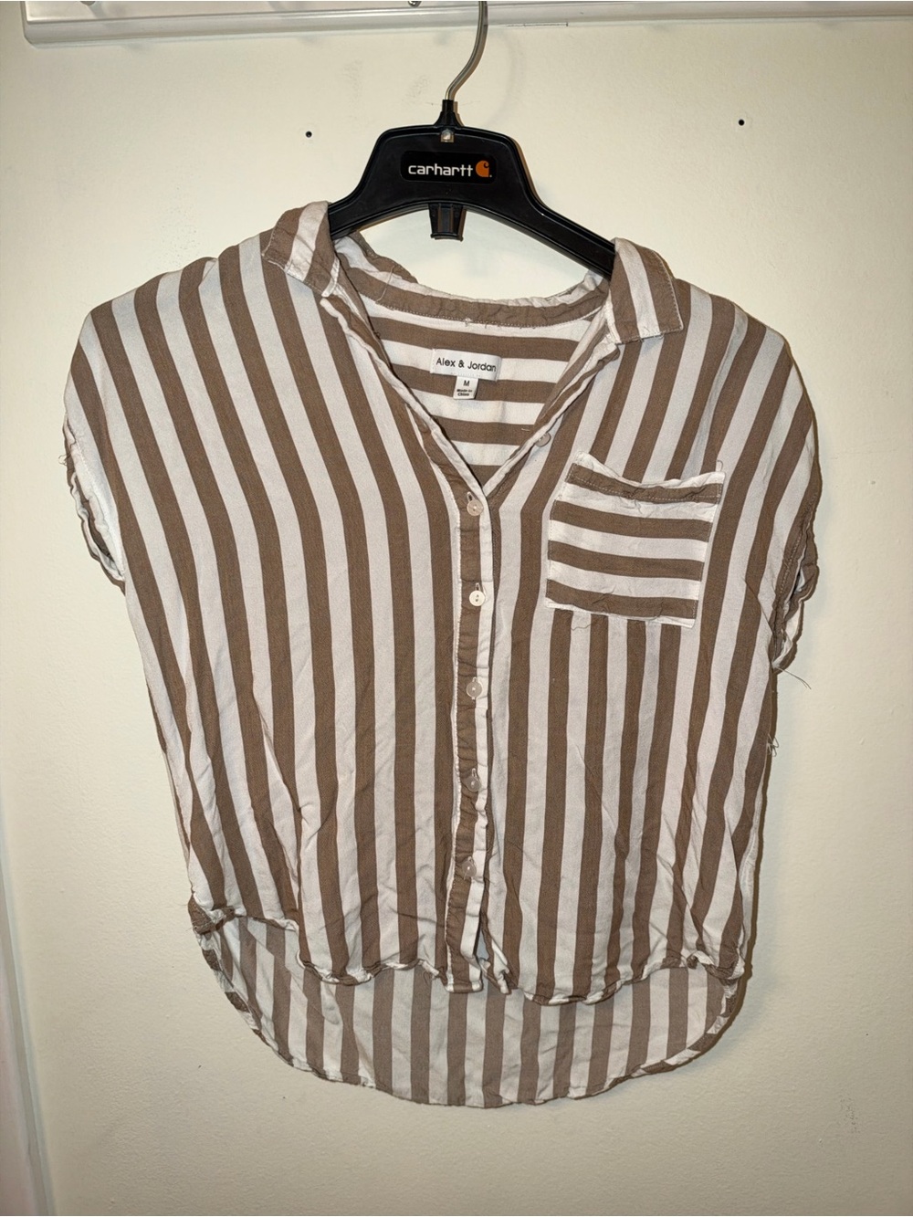 Brown and White Striped Button-Down Shirt